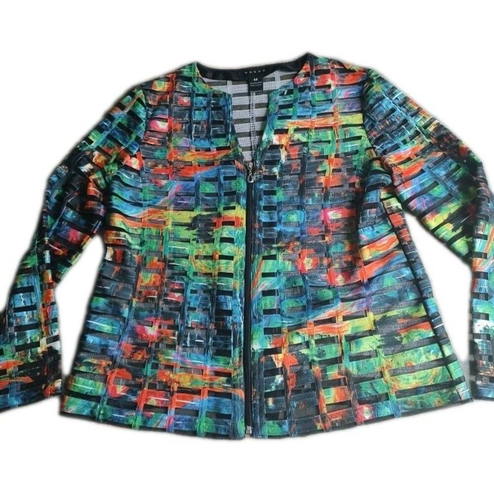 Weavz Women Lightweight Semi Sheer Long Sleeve. Full  Zipper Blouse Med.